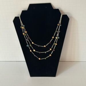 Brighton Necklace TripleLayer SilverChain Goldtone Ornaments Multicolor Stones